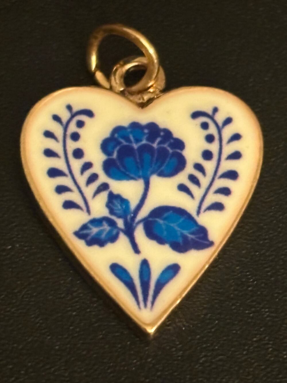 Vintage Delft Porcelain Heart Pendant